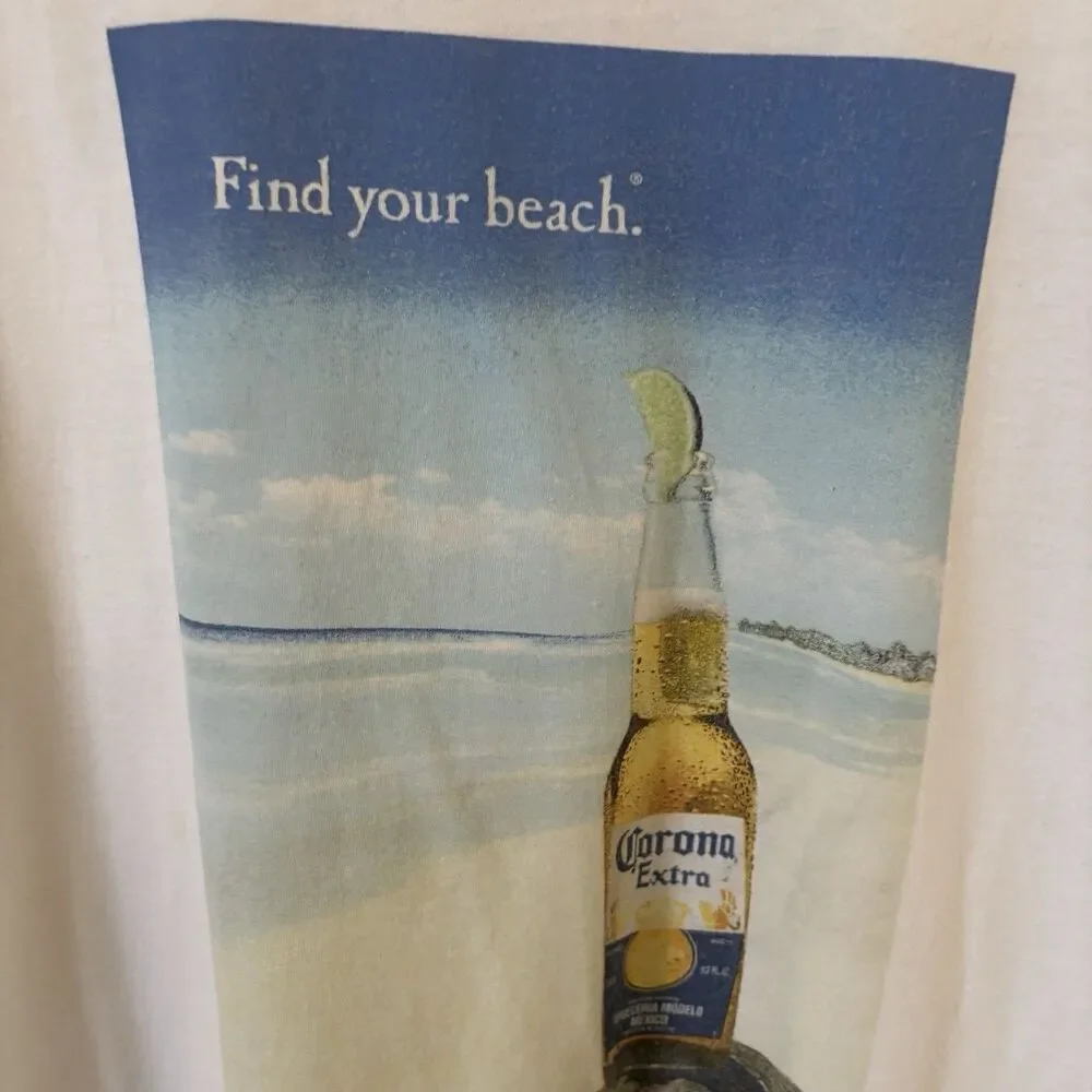 Corona Mens White Shirt Size L Short Sleeve Beer Beach‎ Logo Travel Outdoors USA
